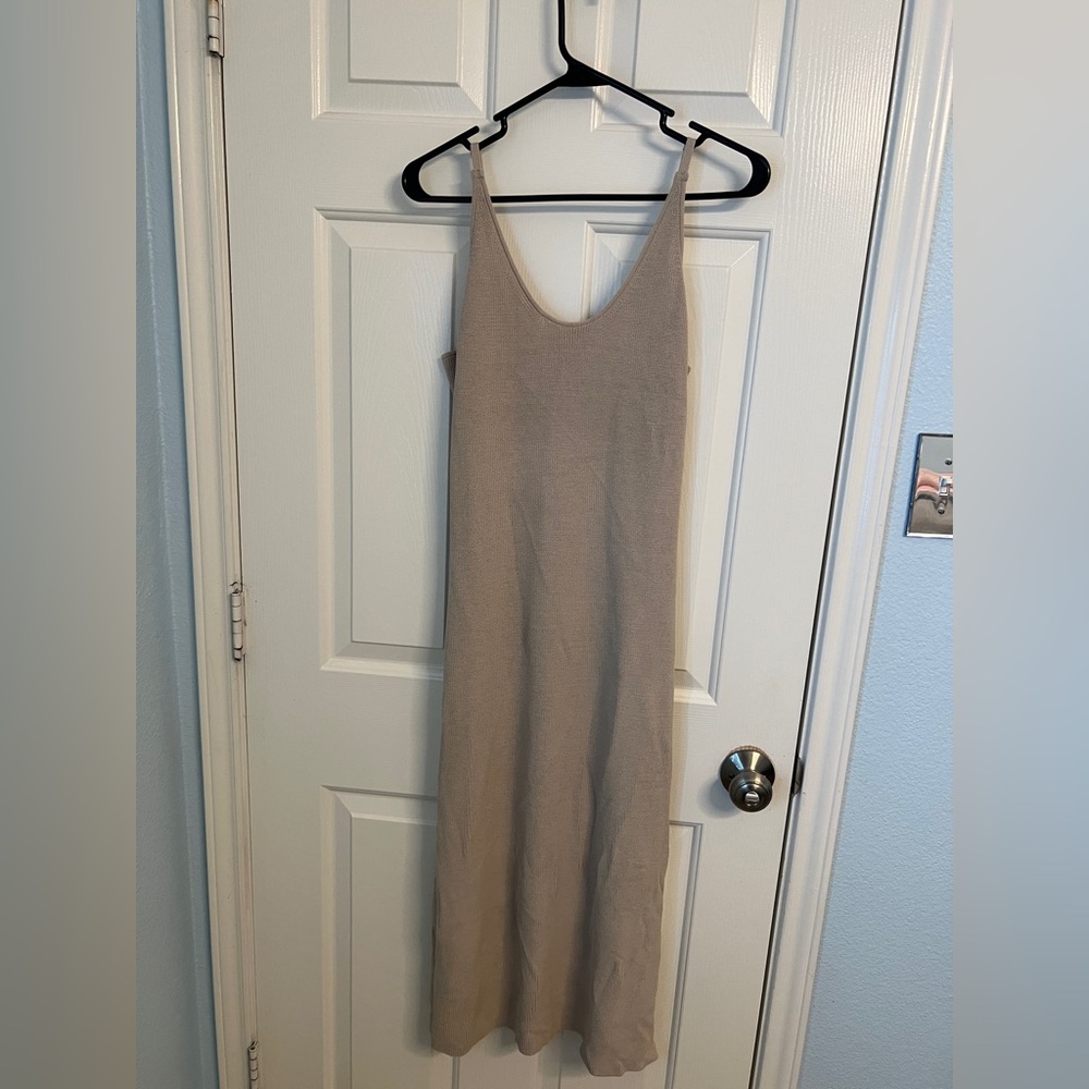 Leith Neutral Scoop Neck Knit Dress - Taupe